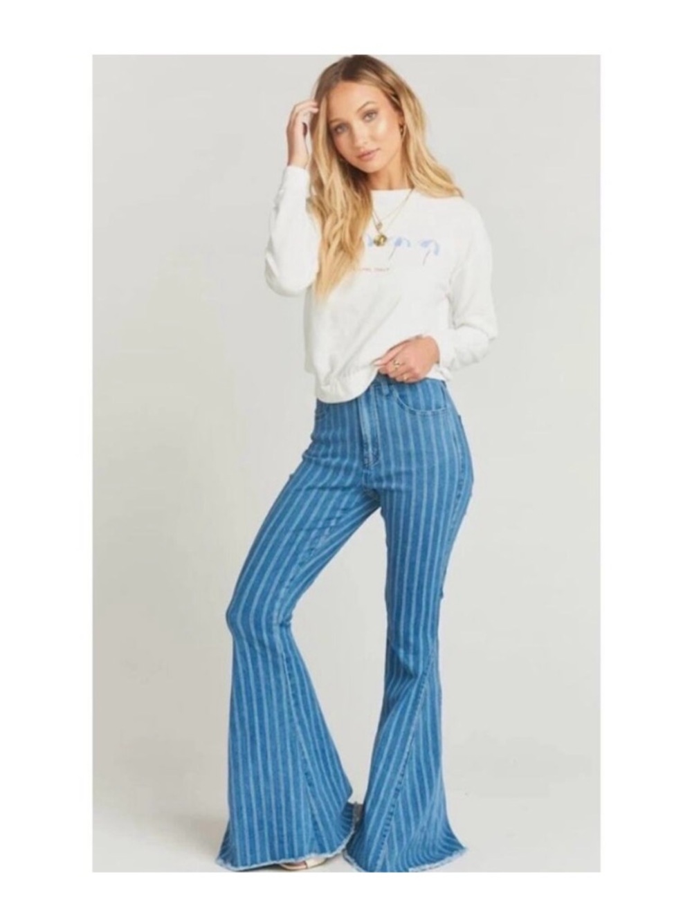 Show Me Your Mumu High-Rise Blue Striped Flared Jeans Size 27‎